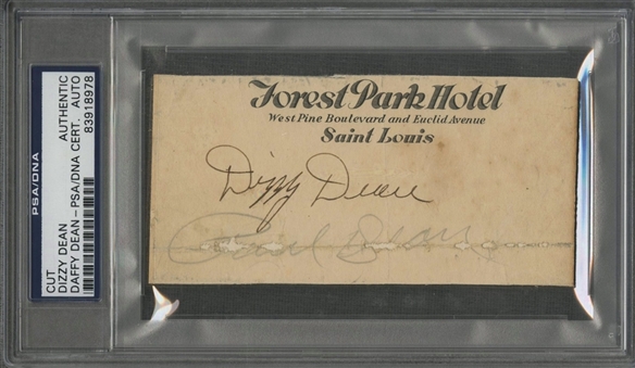 Dizzy Dean/Paul Dean Dual Signed Hotel Card (PSA/DNA)
